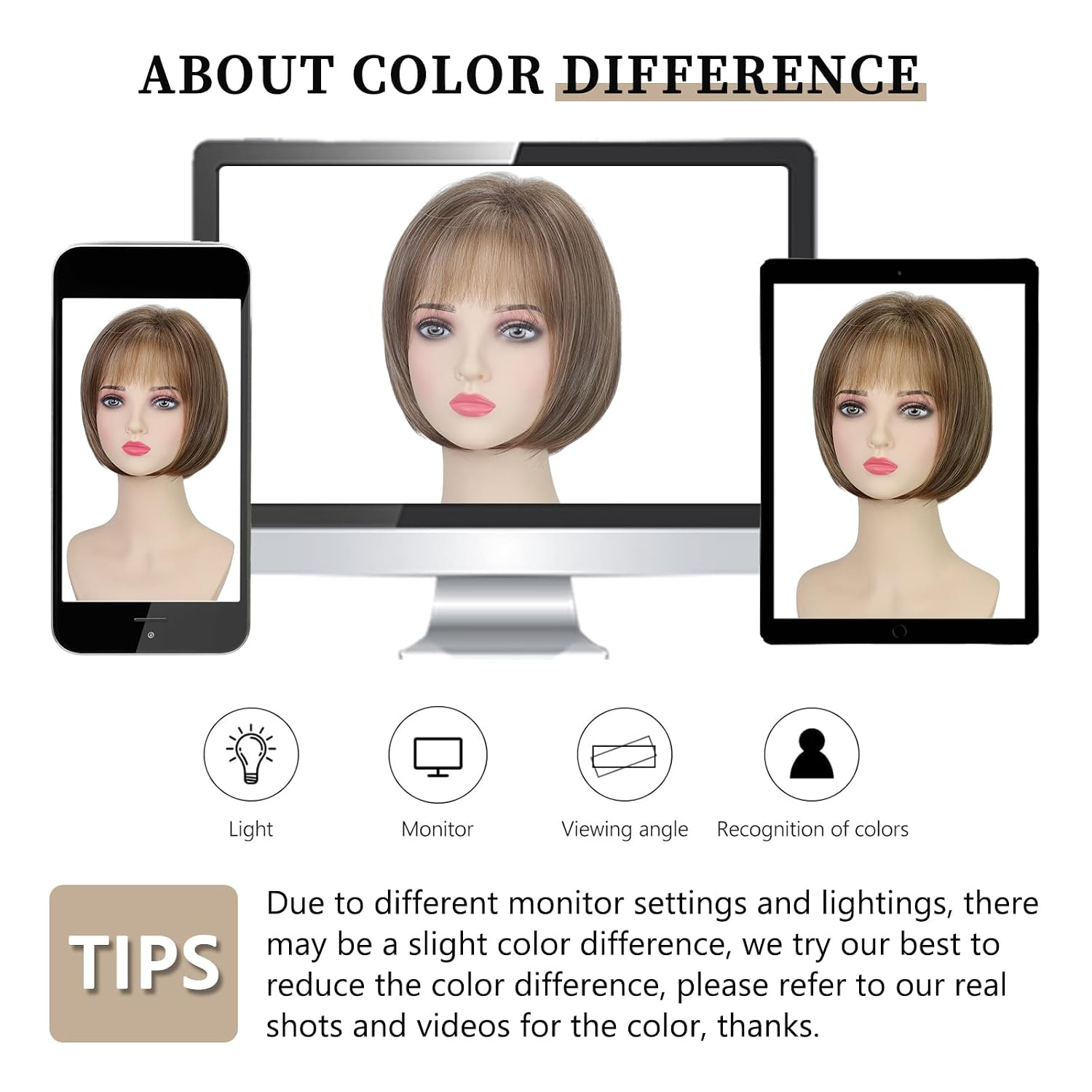 TISHINING Short Brown Mix Blonde Highlight Bob Wig with Bangs for White Women Chin Length Layered Mixed Brown Straight Bob Wig 10 Inch Synthetic Natural Looking Daily Party Wig